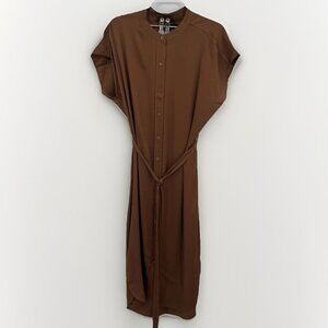 Quince Washable Stretch Silk Midi Shirt Dress size M Women's Copper Brown Belted